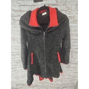Lanvie Women's Coat Size Large Heathered Black Red Accents Fitted Jacket